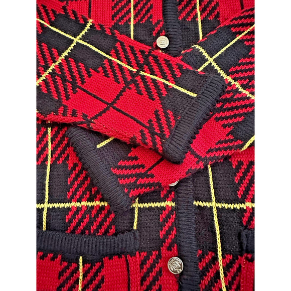 Tally Ho Women's Red Plaid Cardigan Sweater - Size Measured - Picture 7 of 8